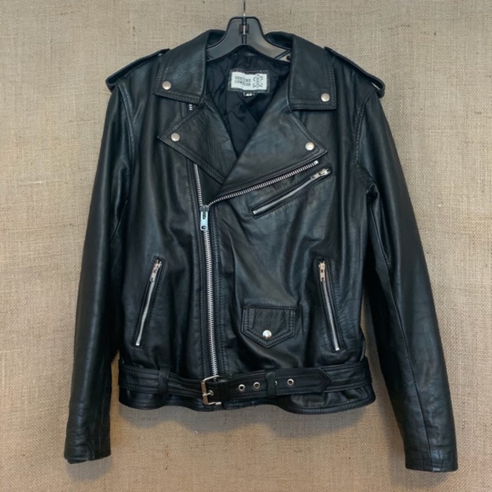 B&S Black Leather Biker Jacket Vintage (Pls see measurements for size)